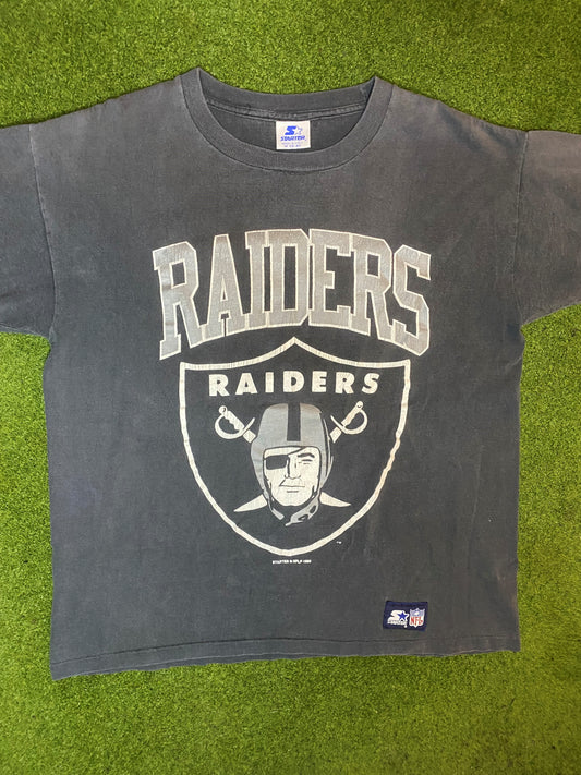 1990 Los Angeles Raiders - Vintage NFL T-Shirt (Medium) Gametime Vintage