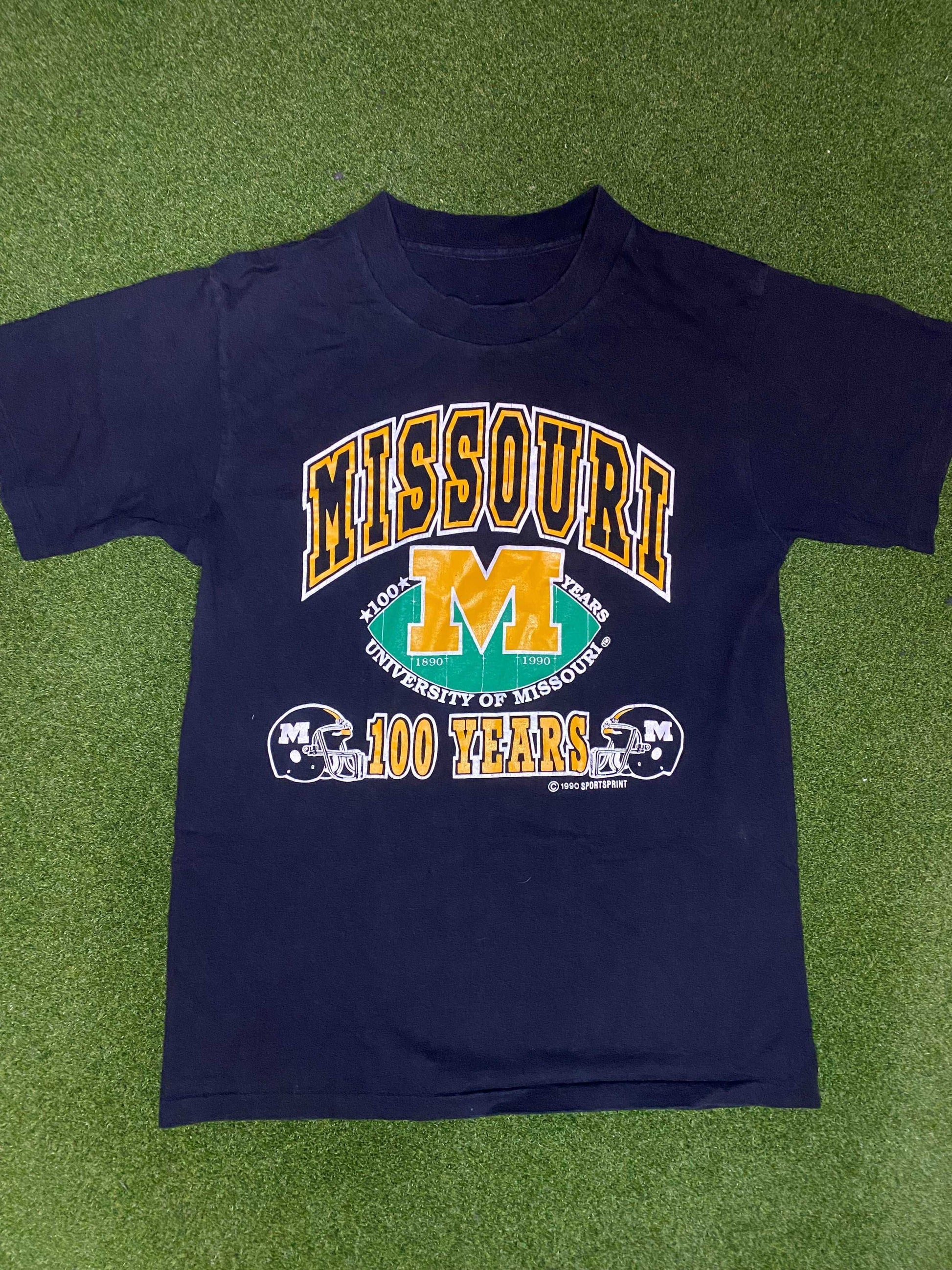 1990 Missouri Tigers - 100 Years - Vintage College Football Tee Shirt (Medium)