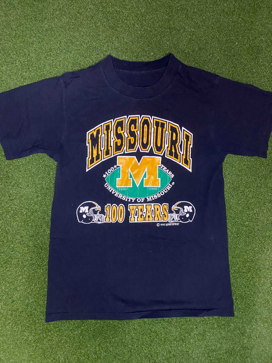 1990 Missouri Tigers - 100 Years - Vintage College Football Tee Shirt (Medium) Gametime Vintage