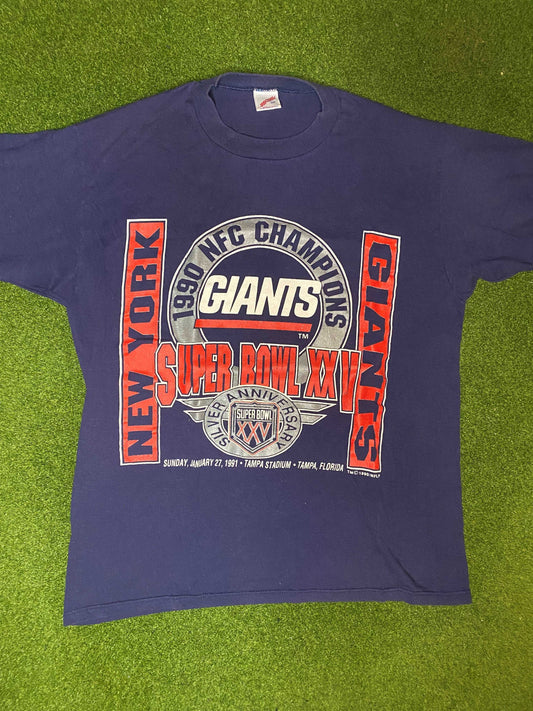1990 New York Giants - Super Bowl XXV - Vintage NFL T-Shirt (Large) - Gametime Vintage