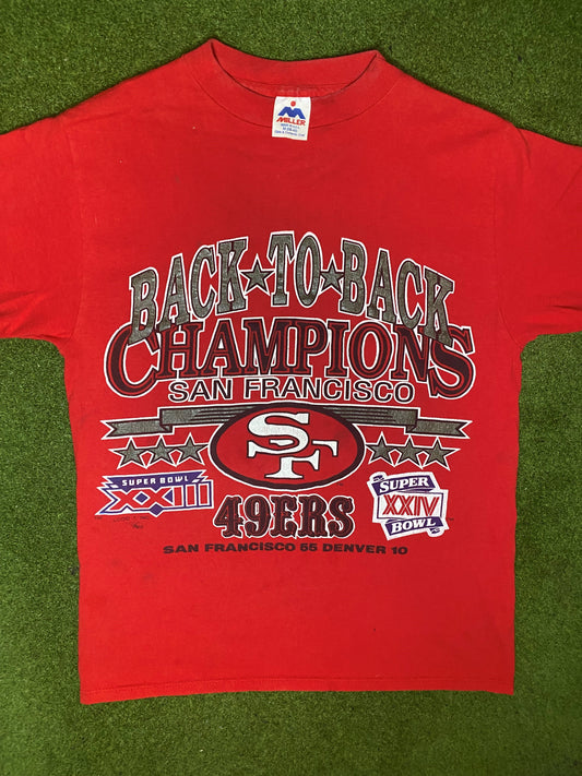 1990 San Francisco - Back To Back Champions - Vintage NFL T-Shirt (Medium) Gametime Vintage