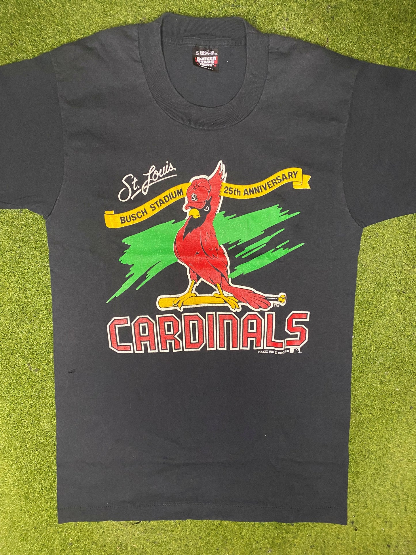 1990 St. Louis Cardinals - Busch Stadium 25th Anniversary - Vintage MLB T Shirt (Small) - Gametime Vintage