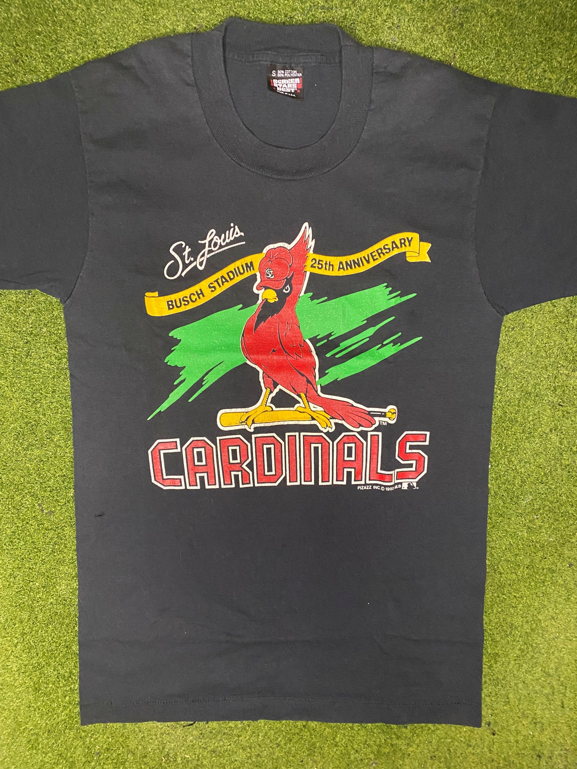 1990 St. Louis Cardinals - Busch Stadium 25th Anniversary - Vintage MLB T Shirt (Small) - Gametime Vintage