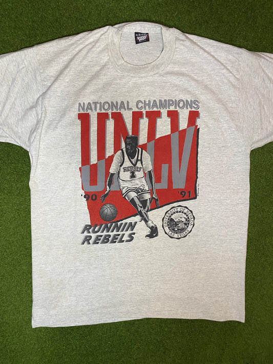 1990 UNLV Runnin' Rebels - National Champions - Vintage College Basketball Tee (XL) Gametime Vintage