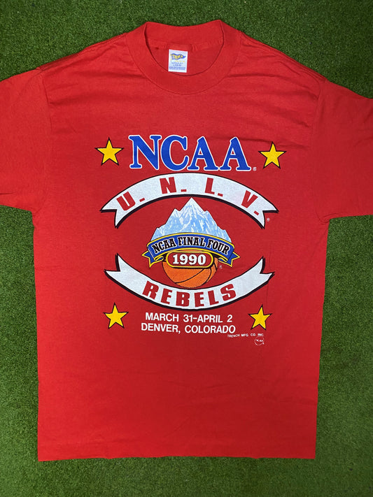 1990 UNLV Runnin Rebels - Final Four - Vintage College Basketball T-Shirt (Large) Gametime Vintage