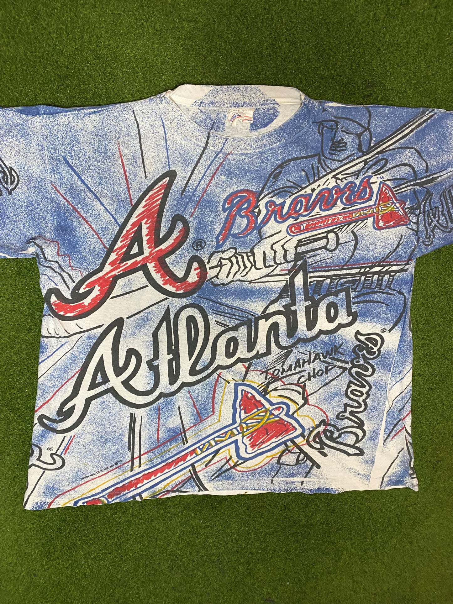 1991 Atlanta Braves - All Over Print - Vintage MLB T-Shirt (Large) 