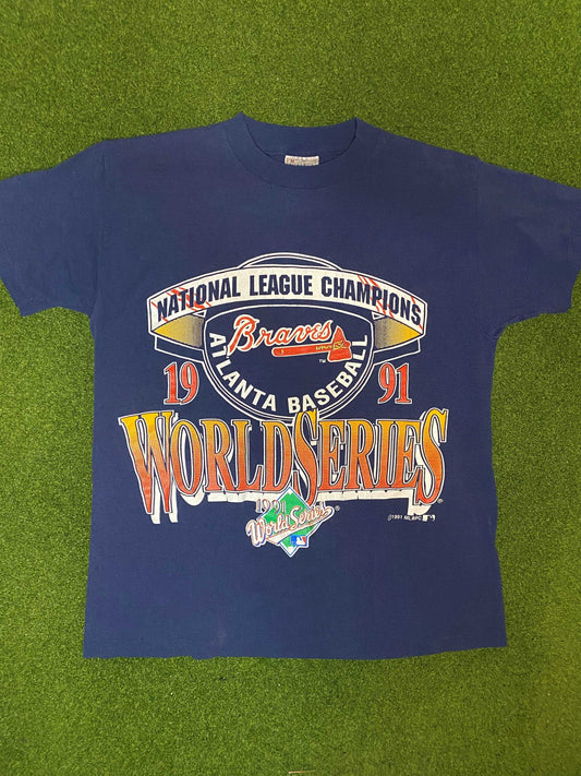 1991 Atlanta Braves - National League Champions - Vintage MLB Tee Shirt (Medium) Gametime Vintage