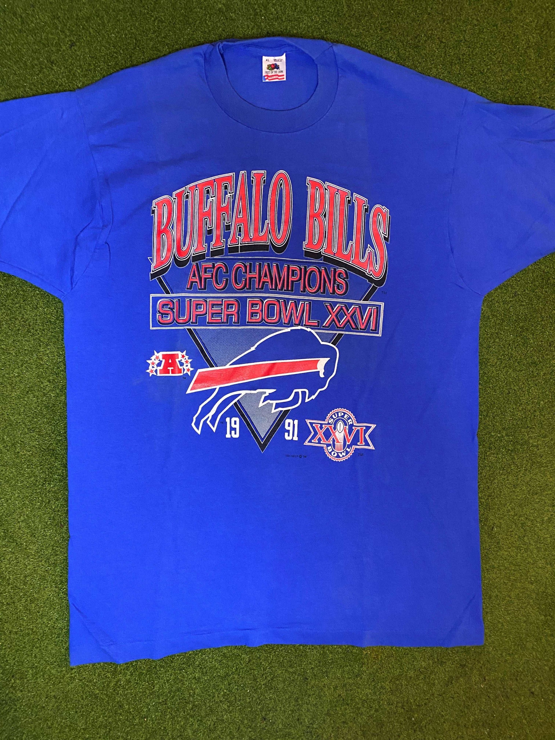 1991 Buffalo Bills - AFC Champions - Vintage NFL T-Shirt (XL)