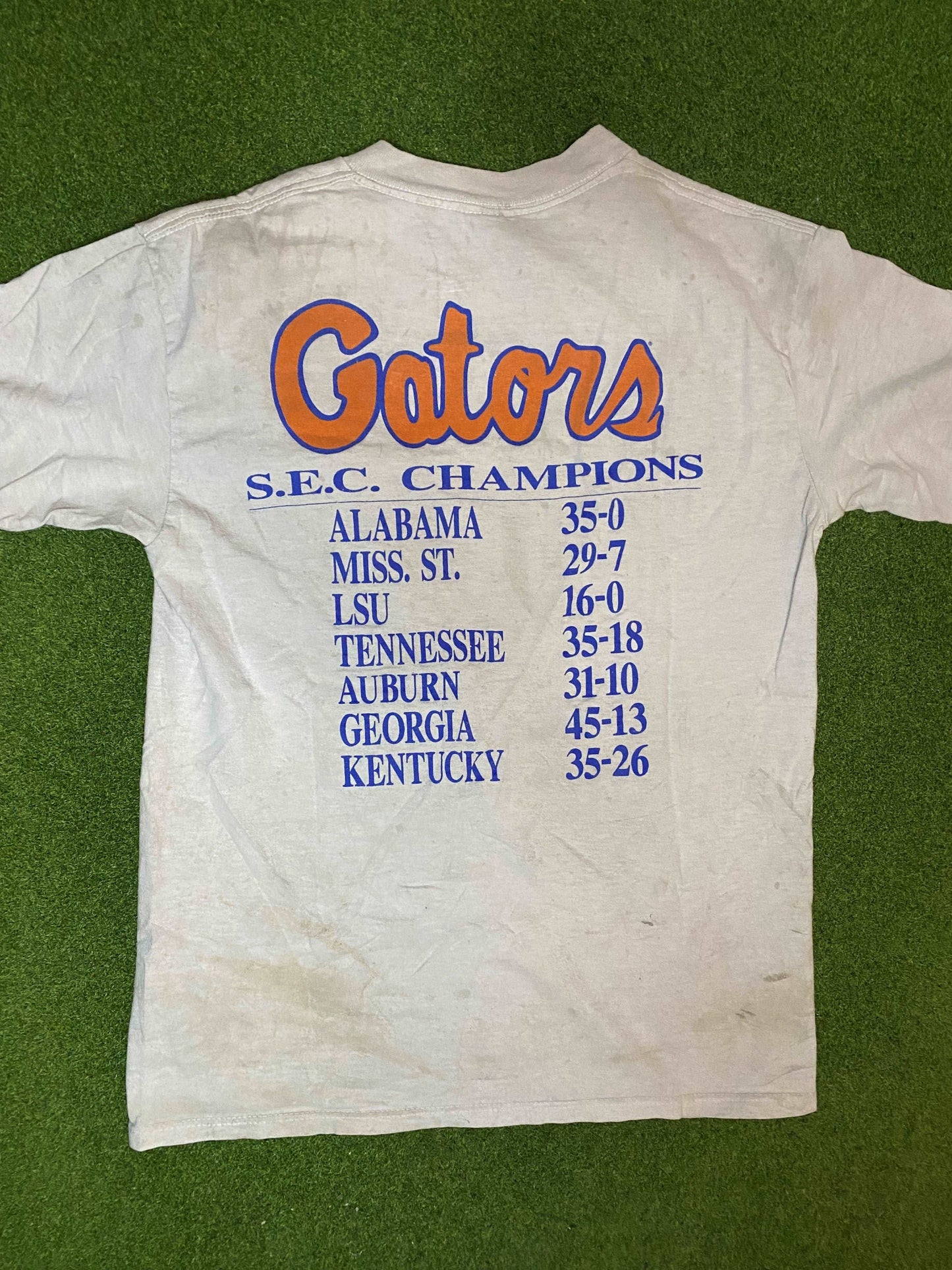 1991 Florida Gators - SEC Champions - Double Sided - Vintage College Football T-Shirt (Medium) Gametime Vintage