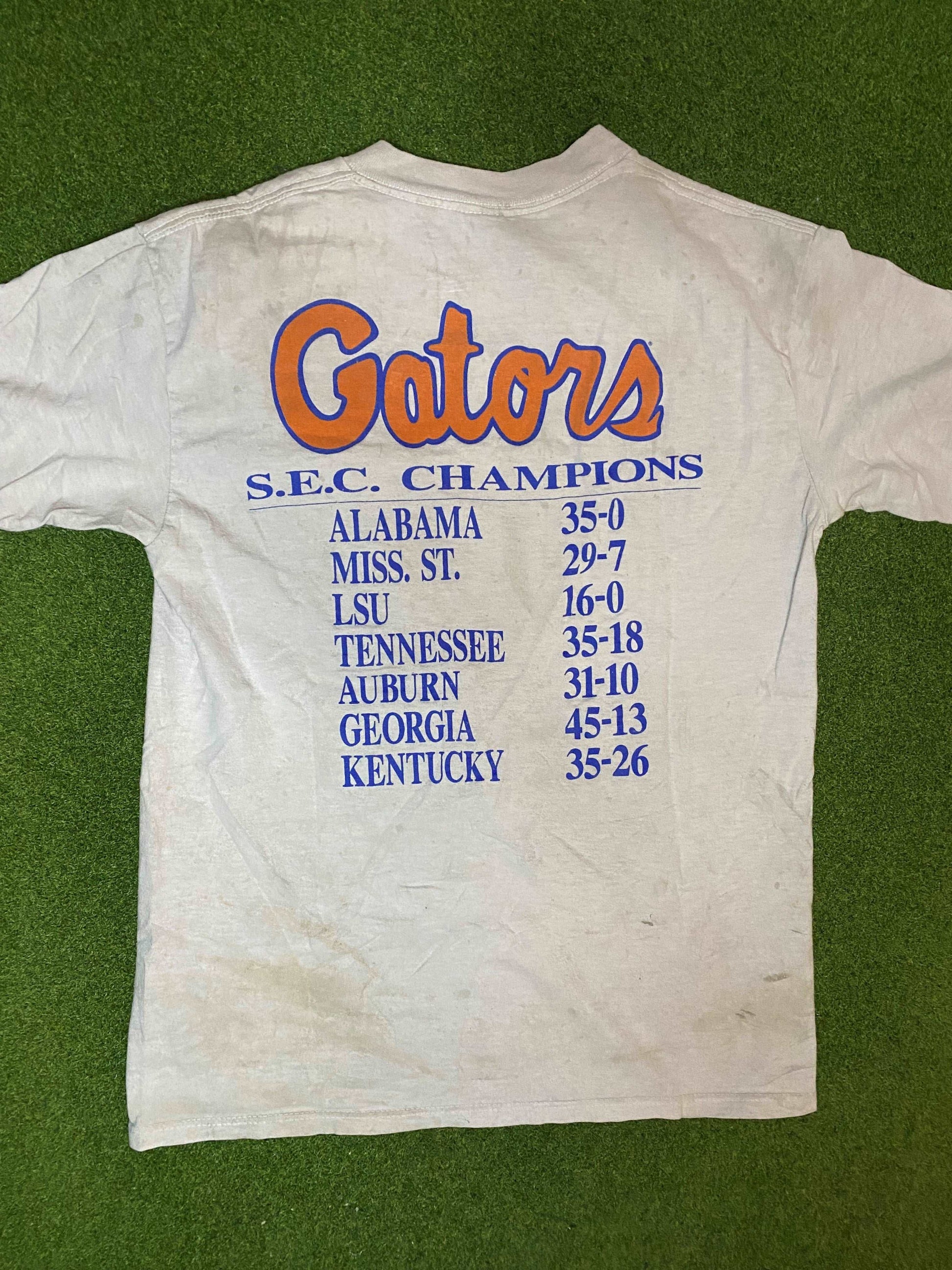 1991 Florida Gators - SEC Champions - Double Sided - Vintage College Football T-Shirt (Medium)