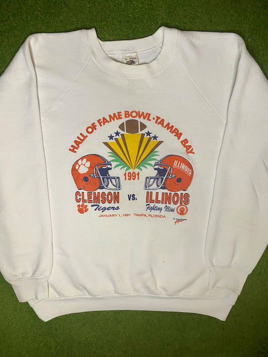 1991 Hall of Fame Bowl - Clemson Vs Illinois - Vintage College Sweatshirt (XL)