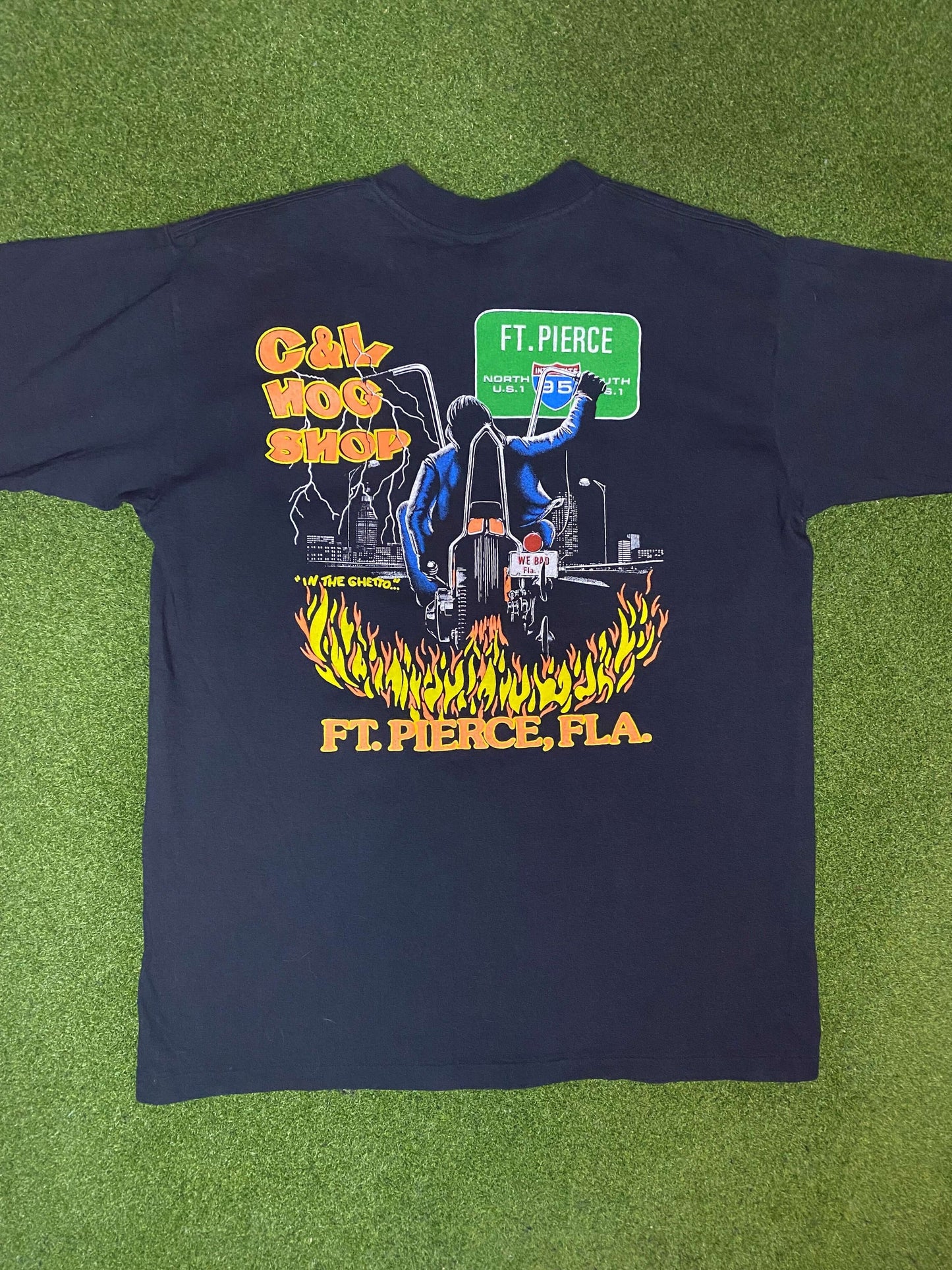 1991 Harley Davidson - Ft. Pierce, Florida - Double Sided - Vintage Harley Davidson Tee Shirt (Medium) Gametime Vintage