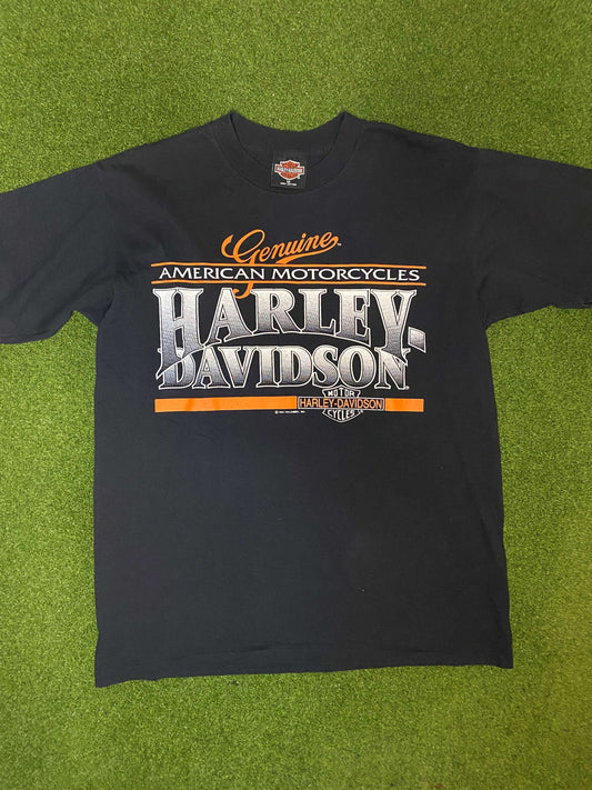 1991 Harley Davidson - Ft. Pierce, Florida - Double Sided - Vintage Harley Davidson Tee Shirt (Medium) Gametime Vintage