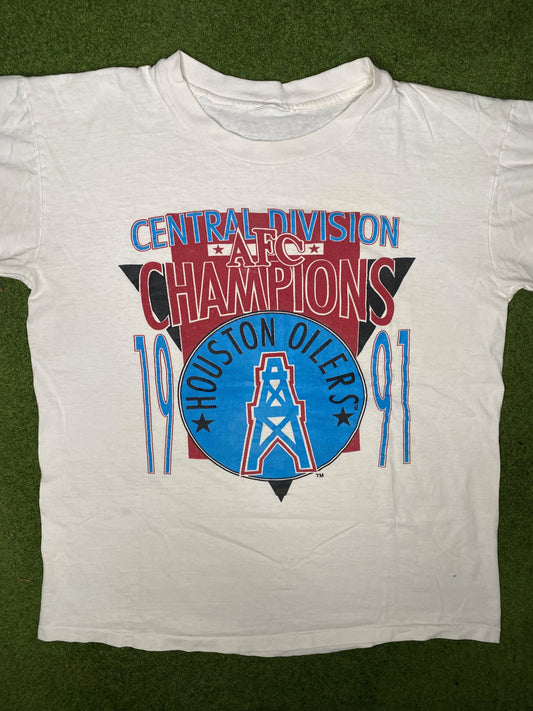1991 Houston Oilers - Div Champs - Vintage NFL T Shirt (Large)