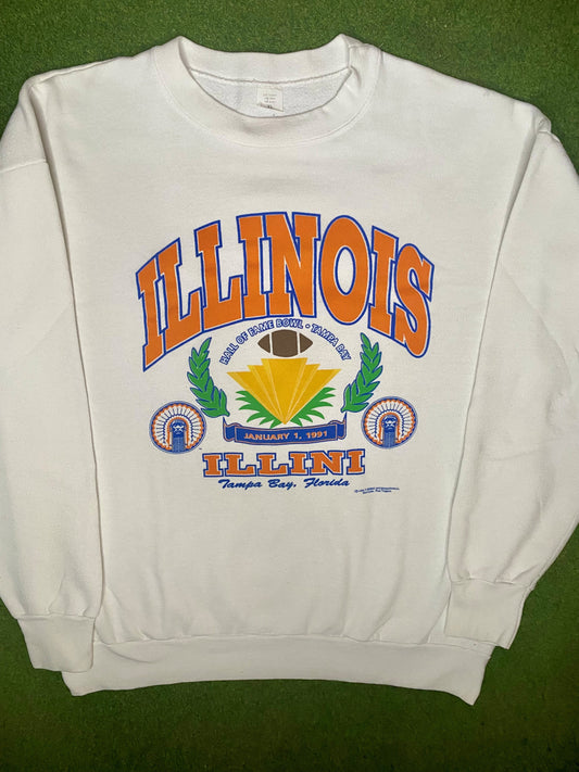 1991 Illinois Fighting Illini - Hall Of Fame Bowl - Vintage College Sweatshirt (XL)