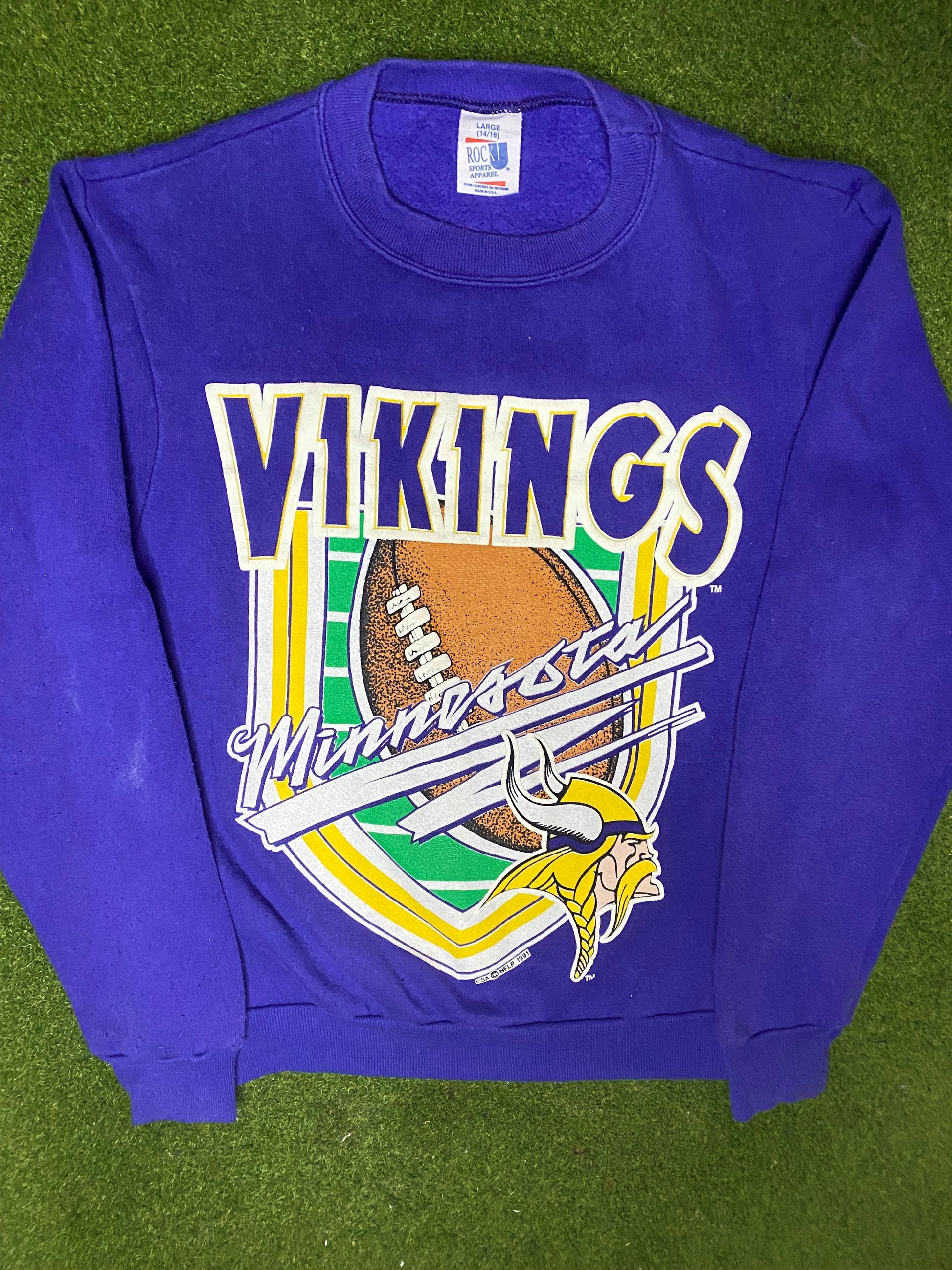 1991 Minnesota Vikings - Vintage NFL Sweatshirt (Youth Large)