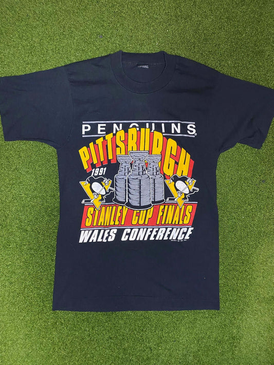 1991 Pittsburgh Penguins - Stanley Cup Finals - Vintage NHL Tee Shirt (Medium)