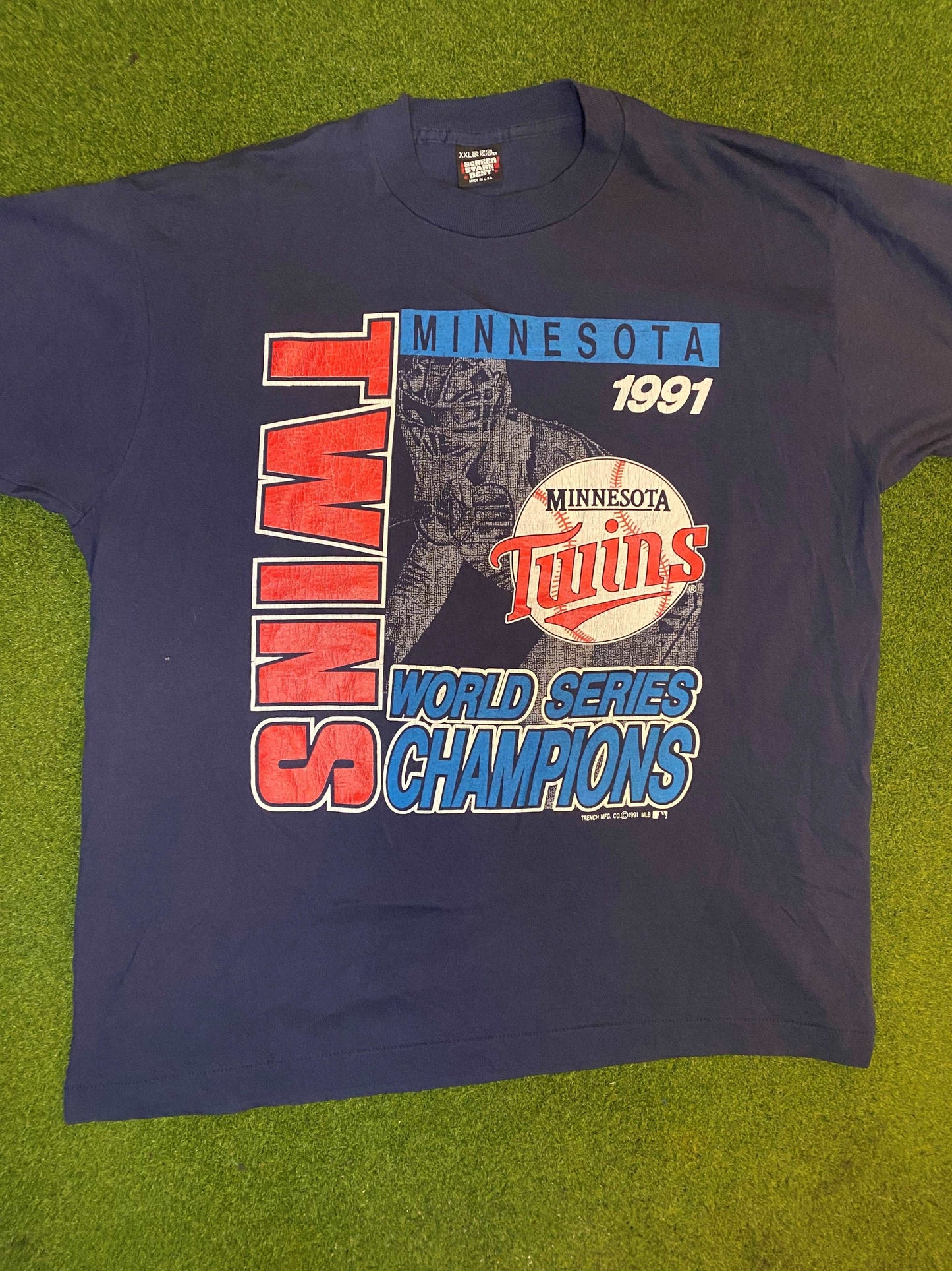 1991 Minnesota Twins - World Series Champions - Vintage MLB T-Shirt (2XL) Gametime Vintage