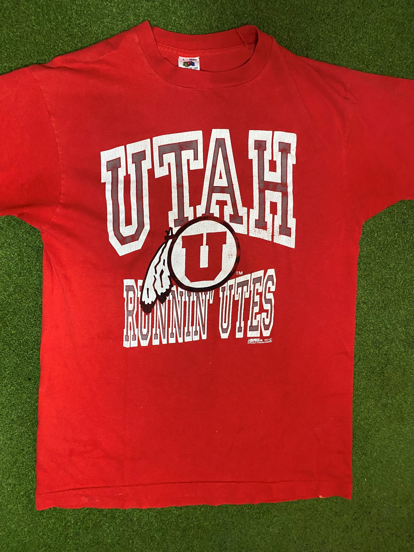 1991 Utah Runnin' Utes - Vintage College T-Shirt (Large)