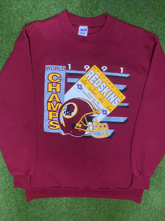 1991 Washington Redskins - World Champs - Vintage NFL Sweatshirt (Medium) Gametime Vintage