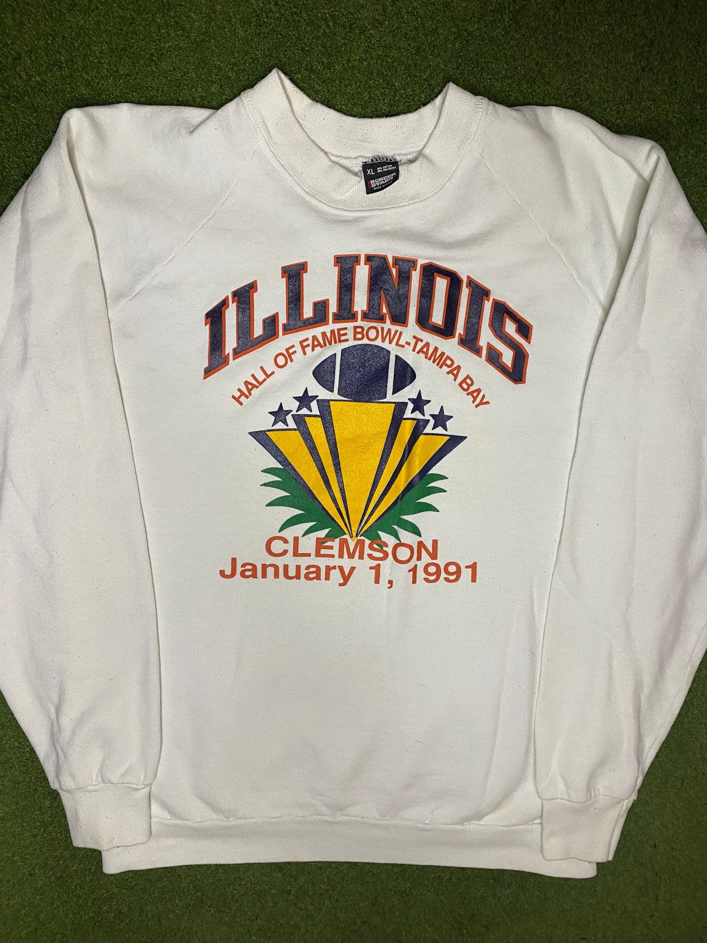 1991 Illinois Fighting Illini - Hall of Fame Bowl Vs. Clemson - Vintage College Sweatshirt (XL)