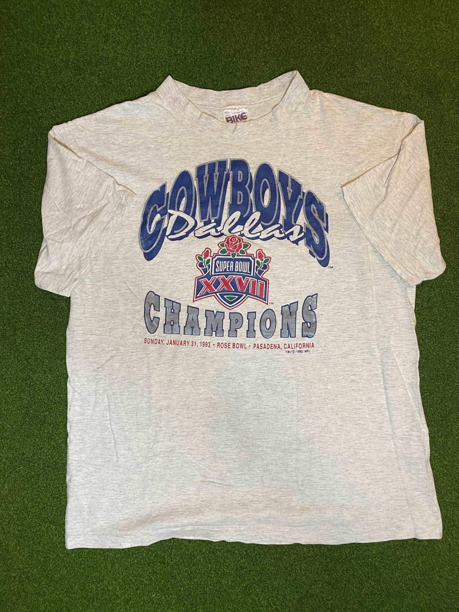 1992 Dallas Cowboys - Super Bowl XXVII Champions - Vintage NFL Tee (XL) - GAMETIME VINTAGE