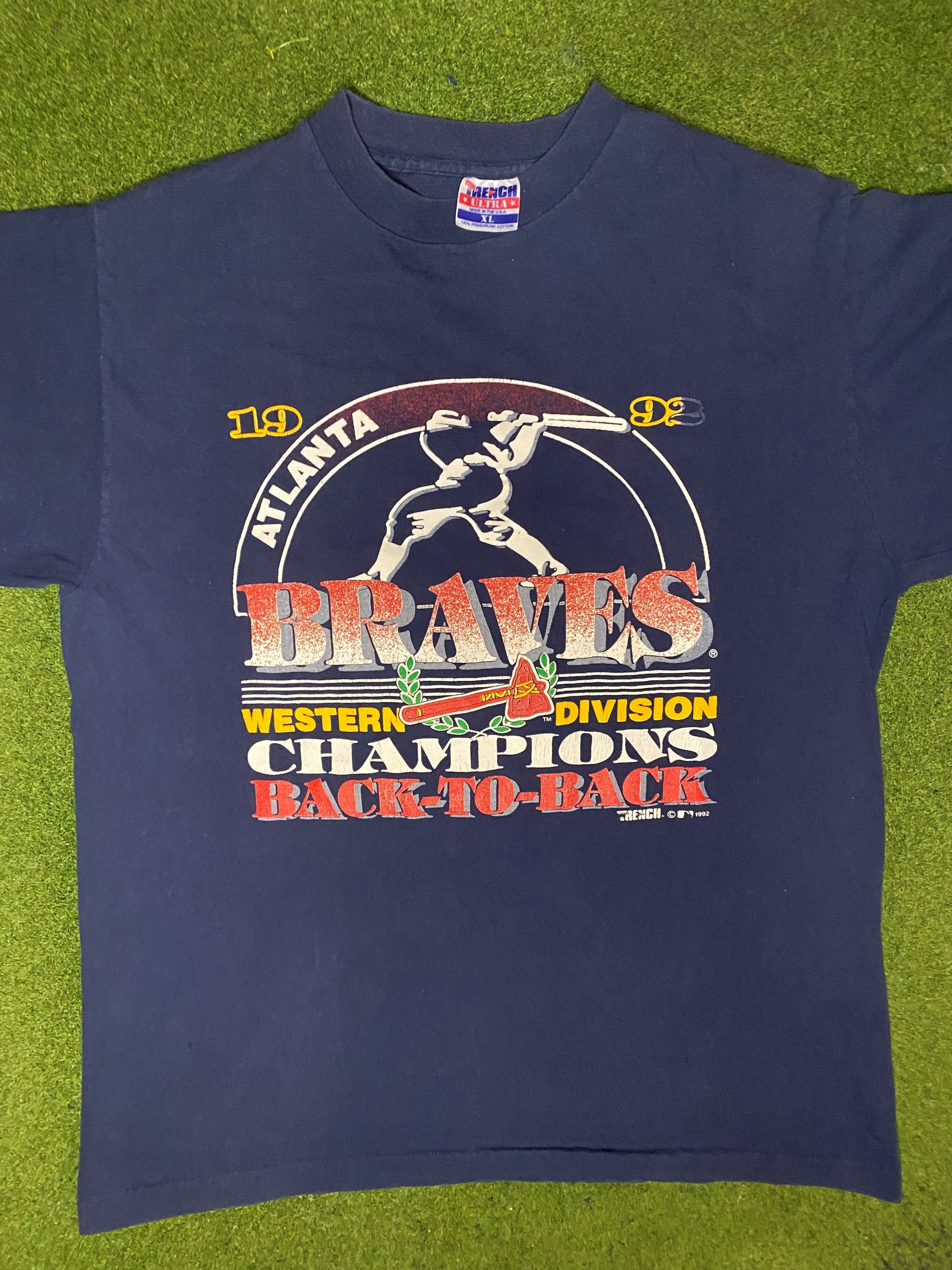 1992 Atlanta Braves - Back to Back Div Champs - Vintage MLB T Shirt (XL) - Gametime Vintage