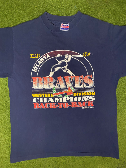 1992 Atlanta Braves - Back to Back Div Champs - Vintage MLB T Shirt (XL) - Gametime Vintage