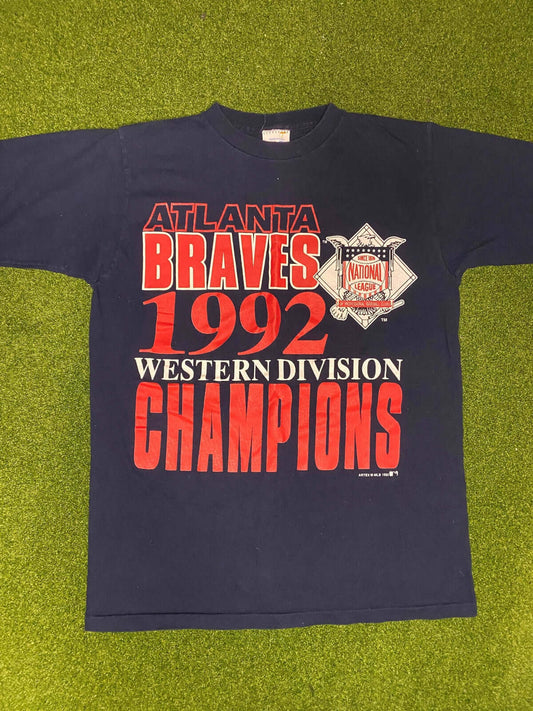 1992 Atlanta Braves - West Div Champs - Vintage MLB Tee Shirt (Small) Gametime Vintage