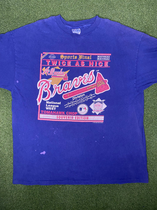 1992 Atlanta Braves - Twice as Nice - Vintage MLB T-Shirt (2XL)