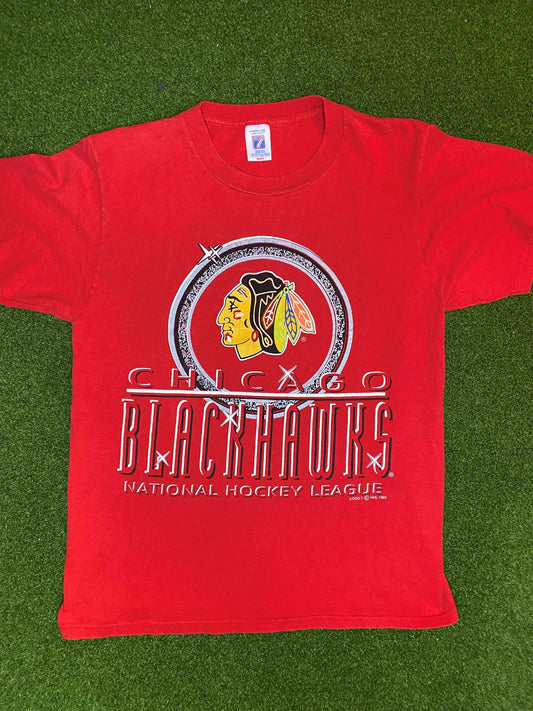 1992 Chicago Blackhawks - Big Logo - Vintage NHL Tee Shirt (Medium)