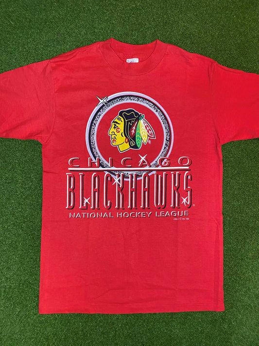 1992 Chicago Blackhawks - Big Logo - Vintage NHL Tee Shirt (Large) Gametime Vintage