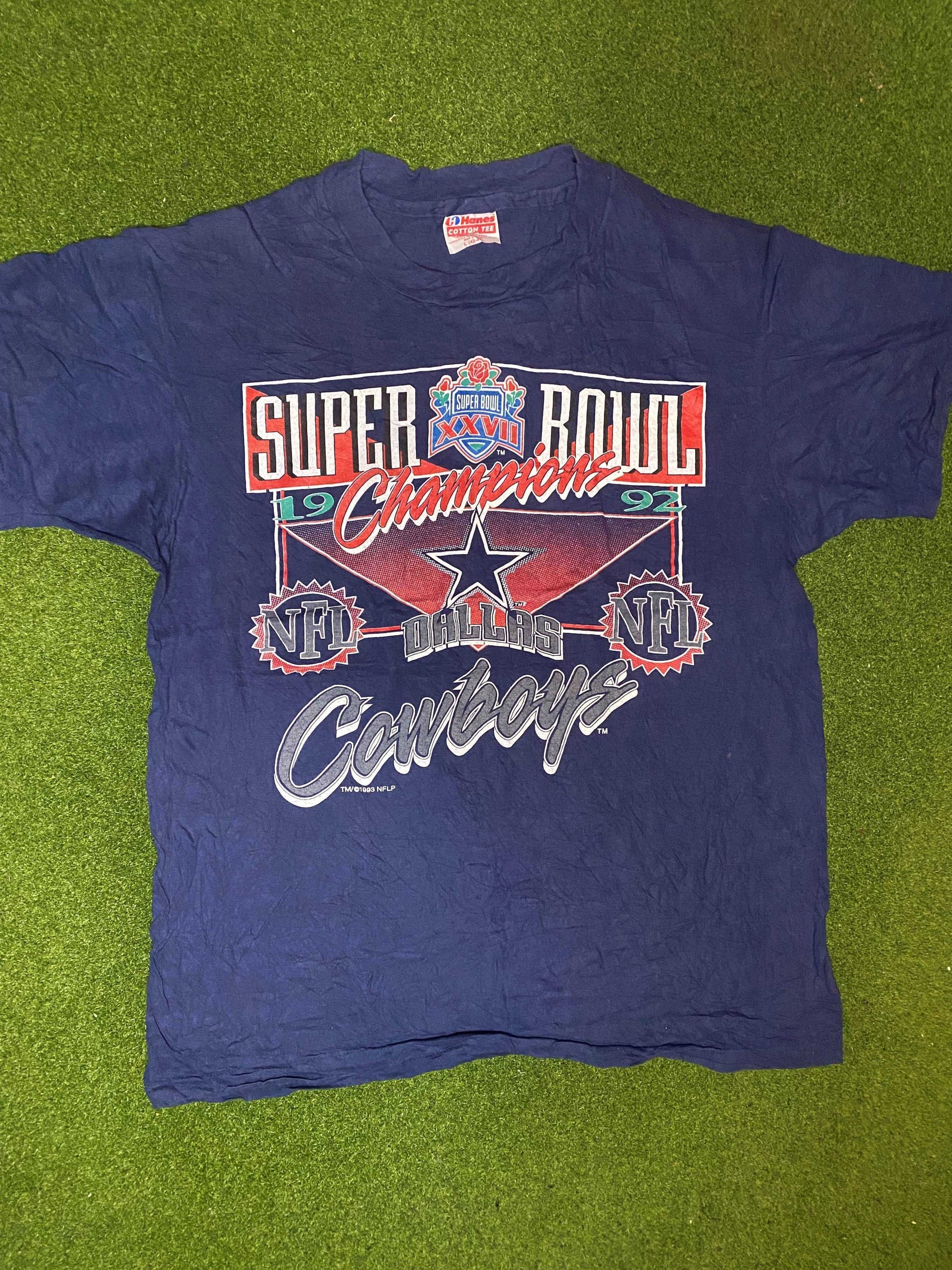 1992 Dallas Cowboys - Super Bowl XXVII Champions - Vintage NFL T-Shirts (Large)