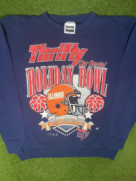 1992 Illinois Fighting Illini - Holiday Bowl - Vintage College Sweatshirt (Large) - Gametime Vintage