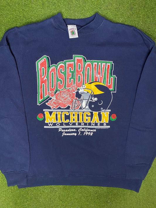 1992 Michigan Wolverines - Rose Bowl - Vintage College Sweatshirt (Large) Gametime Vintage