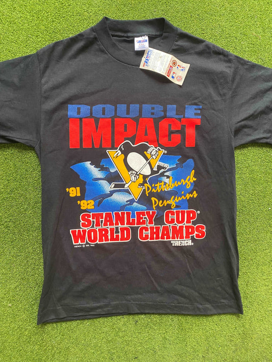 1992 Pittsburgh Penguins - Stanley Cup Champions - NWT - Vintage NHL T-Shirt (Medium)