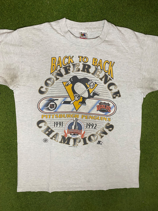 1992 Pittsburgh Penguins - Conf Champions - Vintage NHL T-Shirt (Medium) 