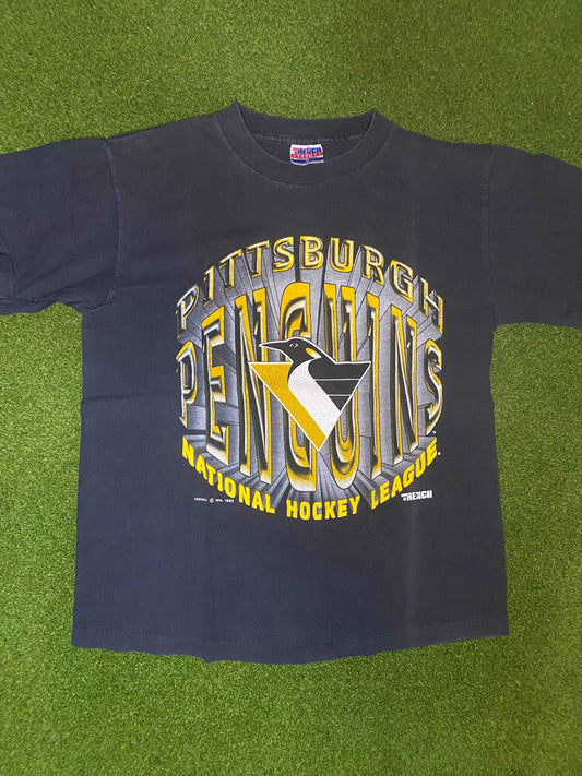 1992 Pittsburgh Penguins - Big Logo - Vintage NHL Tee Shirt (Medium)