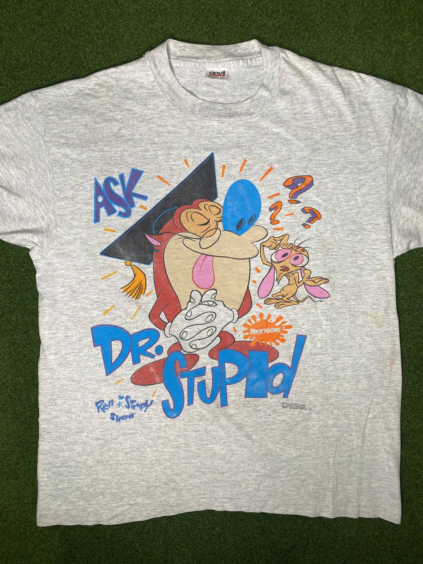 1992 Ren and Stimpy - Ask Dr. Stupid - Vintage Cartoon T Shirt (XL)