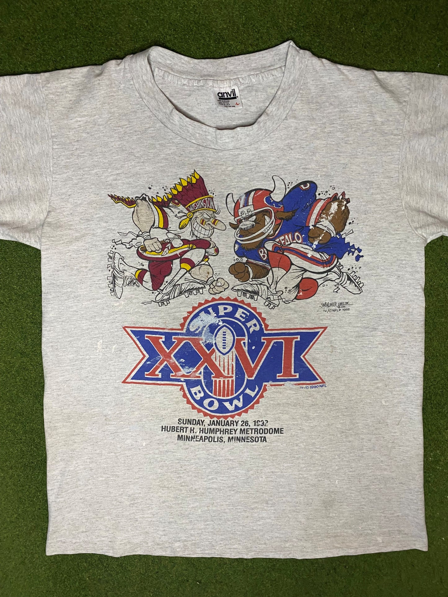 Camiseta NFL Vintage Super Bowl XXVI de 1992 - Bills contra Redskins (Talla L)