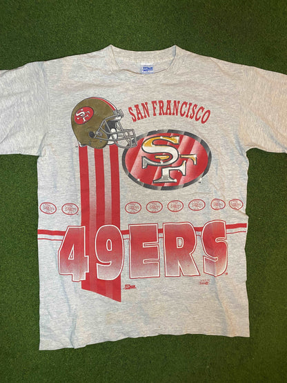 1993 San Francisco 49ers - Print All Over - Double Sided - Vintage NFL T-Shirt (Large)