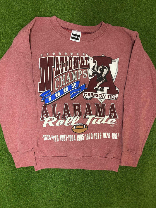 1992 Alabama Crimson Tide - National Champs - Vintage College Football Crewneck Sweatshirt (Medium)