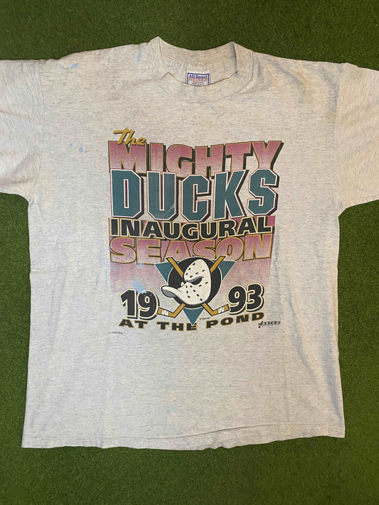 1993 Anaheim Mighty Ducks - Inaugural Season - Vintage NHL T-Shirt (XL)