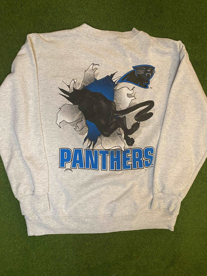 1993 Carolina Panthers - Break Thru - Double Sided - Vintage NFL Sweatshirt (Large)