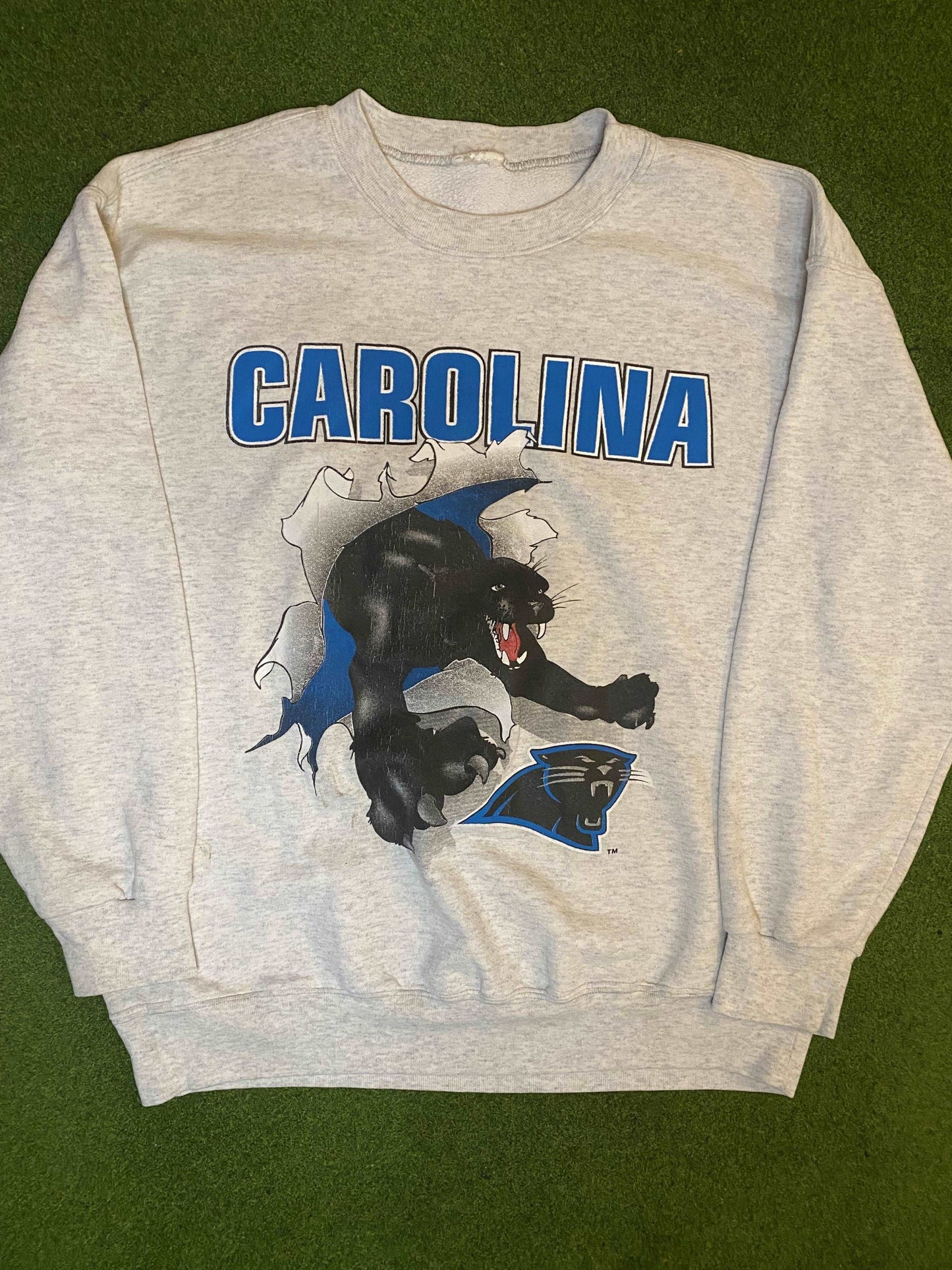 1993 Carolina Panthers - Break Thru - Double Sided - Vintage NFL Sweatshirt (Large)