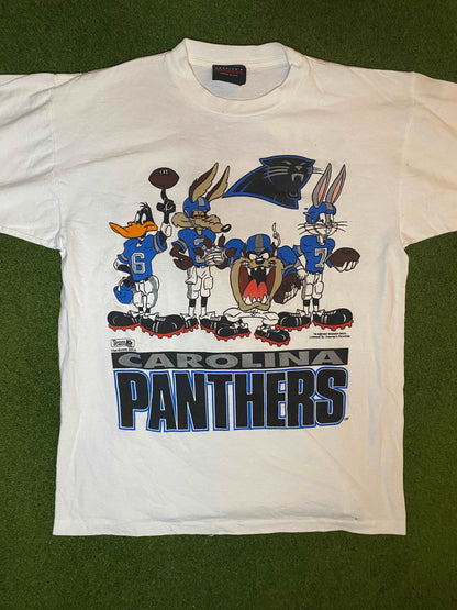 1993 Carolina Panthers - Looney Tunes Crossover - Double Sided - Vintage NFL T-Shirt (Large)