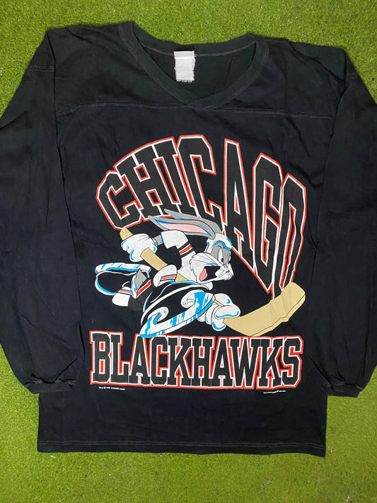 1993 Chicago Blackhawks - Bugs Bunny Crossover - Vintage NHL 3/4 Sleeve (Large)