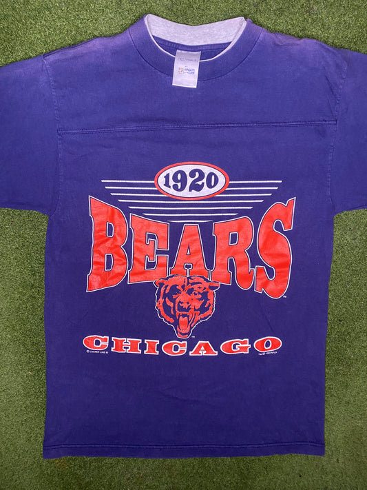 1993 Chicago Bears - Vintage NFL Ringer T Shirt (Large)