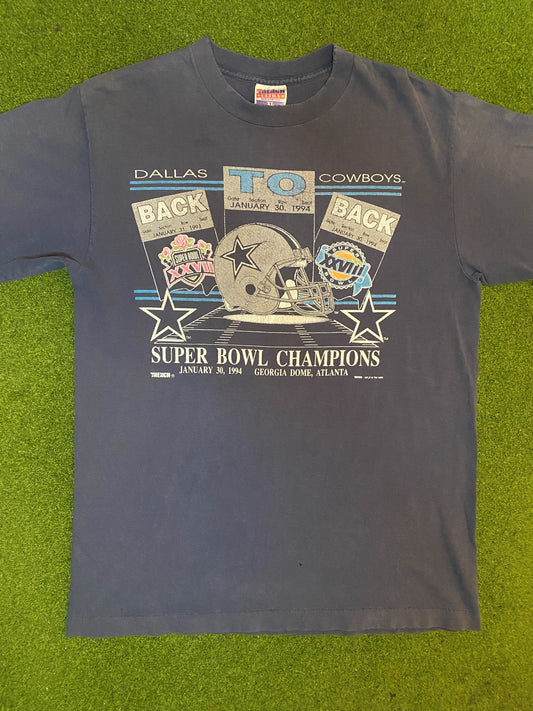 1993 Dallas Cowboys - Back To Back Champions - Vintage NFL T-Shirt (XL) Gametime Vintage