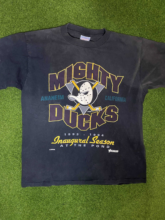 1993 Anaheim Mighty Ducks - Inaugural Season - Vintage NHL Tee Shirt (Large)